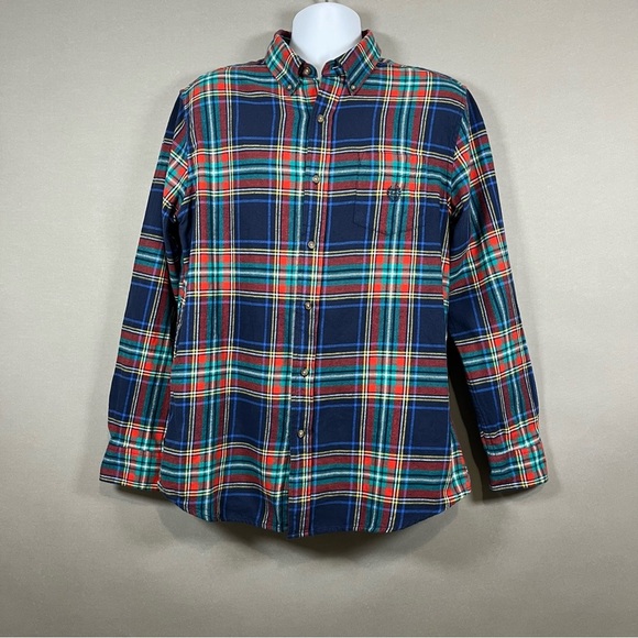 Chaps Red Blue Button Down Flannel Plaid Long Sleeve Shirt - Picture 1 of 16
